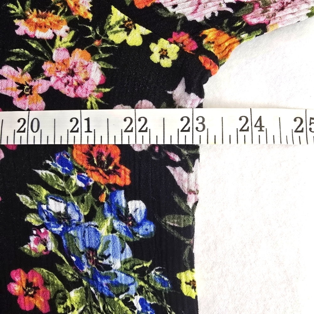 Floral Sz XL Black Lace Sleeve Tie Cottagecore Grommet Women Shirt Elastic Waist - Picture 7 of 13